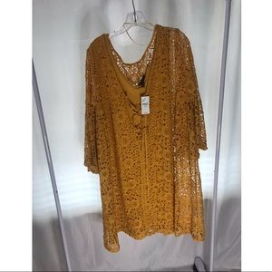Lace overlay, gold/mustard fall dress